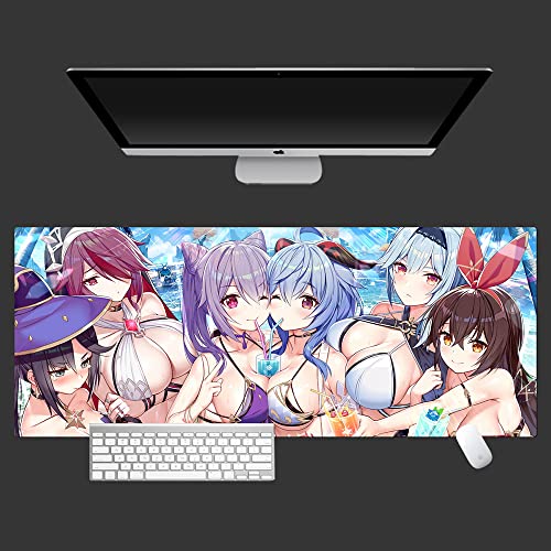 Qiqioog Badeanzug Ganyu, Genshin Impact Anime Gaming-Mauspad, verdickte Overlock-Tastaturauflage, rutschfeste, Laptop-Unterlage, verlängerte, übergroße Handgelenk-Schreibtischunterlage, 800x300mm von Qiqioog