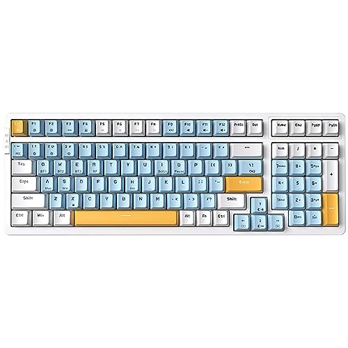 Qisan Mechanische Drahtlose Tastatur USB Verdrahtete Gaming Tastatur EIS Blau Led Hintergrundbeleuchtung Tastatur Roter Schalter 100 Tasten US Layout-(Weiß/Blau/Orange Combo) von Qisan