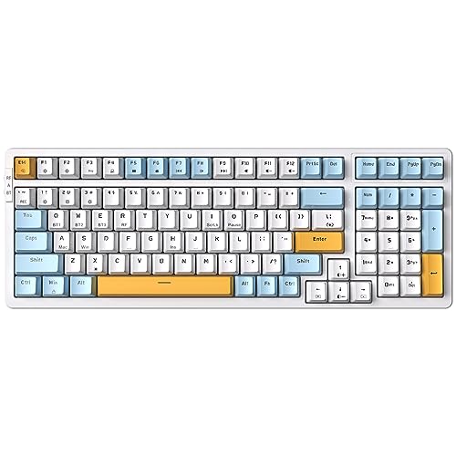 Qisan Mechanische Drahtlose Tastatur USB Verdrahtete Gaming Tastatur Ice Blue Led Hintergrundbeleuchtung Tastatur Brown Schalter 100 Tasten US Layout-(Blau/Weiß/Orange Combo) von Qisan