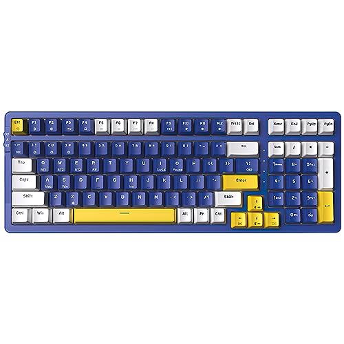 Qisan Mechanische Drahtlose Tastatur USB Verdrahtete Gaming Tastatur Ice Blue Led Hintergrundbeleuchtung Tastatur Brown Schalter 100 Tasten US Layout (Weiß/Dunkelblau/Gelb Combo) von Qisan