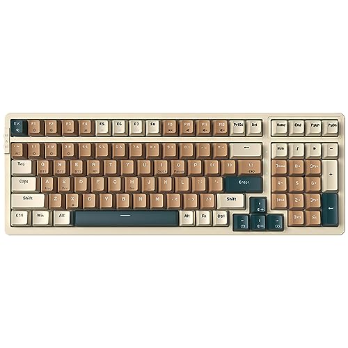 Qisan Mechanische Drahtlose Tastatur USB Verdrahtete Gaming Tastatur LED Hintergrundbeleuchtung Tastatur Blauer Schalter 100 Tasten US Layout (Beige/Braun/Dunkelgrün Combo) von Qisan