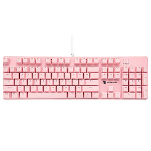 Qisan Mechanische Gaming-Tastatur, kabelgebundene Tastatur Led Hintergrundbeleuchtung Rosa 104Tasten Amerikanisches Layout Gaming-Tastatur mit Abnehmbarer,Blau Schalter von Qisan