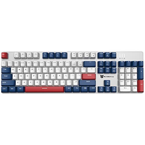 Qisan Mechanische Gaming-Tastatur, kabelgebundene Tastatur Led Hintergrundbeleuchtung Weiß/Blau/Rot Combo 104Tasten Amerikanisches Layout Gaming-Tastatur mit Abnehmbarer,Blau Schalter von Qisan