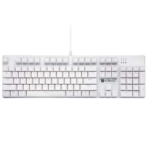 Qisan Mechanische Gaming-Tastatur, kabelgebundene Tastatur Led Hintergrundbeleuchtung Weiß 104Tasten Amerikanisches Layout Gaming-Tastatur mit Abnehmbarer,Braun Schalter von Qisan