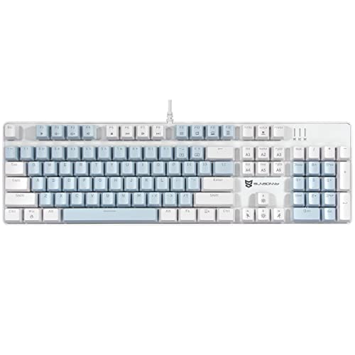 Qisan Mechanische Gaming-Tastatur, kabelgebundene Tastatur Led Hintergrundbeleuchtung Weiß und Blau 104Tasten Amerikanisches Layout Gaming-Tastatur mit Abnehmbarer,Blau Schalter von Qisan