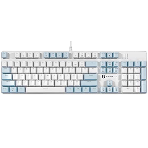 Qisan Mechanische Gaming-Tastatur, kabelgebundene Tastatur LedHintergrundbeleuchtung,Blau und Weiß 104Tasten Amerikanisches Layout Gaming-Tastatur mit Abnehmbarer,Braun Schalter von Qisan