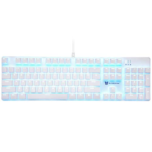 Qisan Mechanische Gaming-Tastatur, volle Größe, 104 Tasten, US-Layout, kabelgebunden, brauner Schalter mit Hintergrundbeleuchtung, Weiß von Qisan