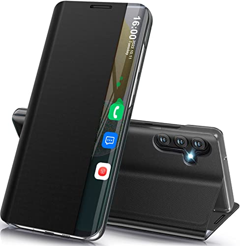 Handyhülle für Samsung Galaxy A14 Hülle Klappbar, Luxus Dünn Spiegel Flip Leder Hard PC Stoßfest Case Cover für Samsung Galaxy A14 5G Hülle mit Ständer Klappbar, Smart Clear View für Samsung A14 Hülle von Qissy