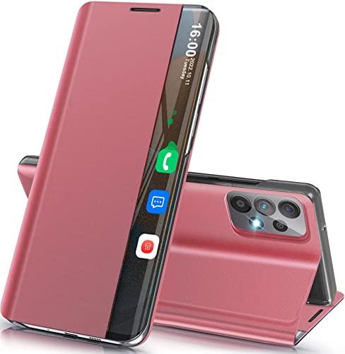 Handyhülle für Samsung Galaxy A23 5G Hülle Klappbar, Luxus Dünn Spiegel Flip Leder Hard PC Stoßfest Case Cover für Samsung Galaxy A23 Hülle mit Ständer Klappbar, Smart Clear View für Samsung A23 Hülle von Qissy