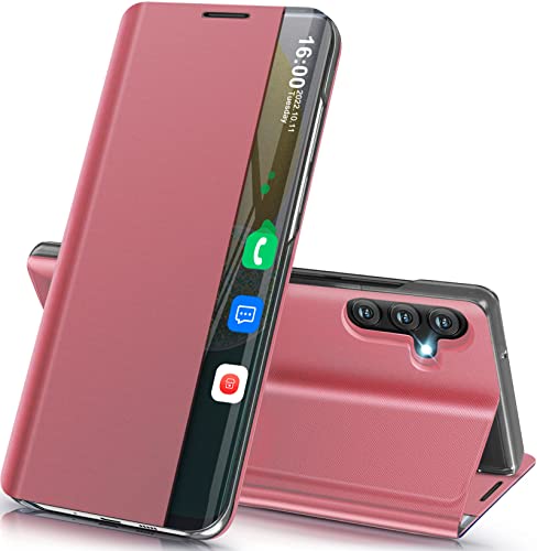 Handyhülle für Samsung Galaxy A54 5G Hülle Klappbar, Luxus Dünn Spiegel Flip Leder Hard PC Stoßfest Case Cover für Samsung Galaxy A54 Hülle mit Ständer Klappbar, Smart Clear View für Samsung A54 Hülle von Qissy