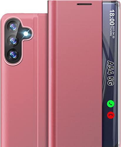 Handyhülle für Samsung Galaxy A54 Hülle Klappbar, Luxus Dünn Spiegel Flip Leder Hard PC Stoßfest Case Cover für Samsung A54 5G Hülle mit Ständer Klappbar, Smart Clear View für Samsung Galaxy A54 Hülle von Qissy