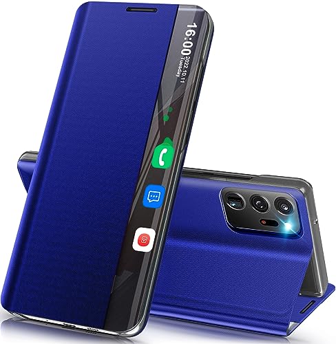 Handyhülle für Samsung Galaxy Note20 Ultra Hülle S View Klappbar, Clear View Spiegel Flip Leder Note20 Ultra Hüllen, Extra-Dünn Standfunktion Schutzhülle Case Cover für Samsung Note20 Ultra (Blue) von Qissy