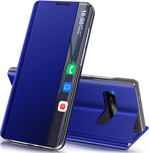 Handyhülle für Samsung Galaxy S10 Hülle Klappbar, Luxus Dünn Spiegel Flip Leder Hard PC Stoßfest Case Cover für Samsung S10 5G Hülle mit Ständer Klappbar, Smart Clear View für Samsung Galaxy S10 Hülle von Qissy