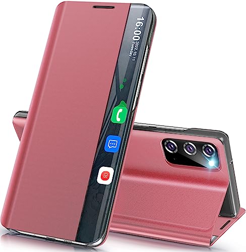 Handyhülle für Samsung Galaxy S20 Hülle Klappbar, Luxus Dünn Spiegel Flip Leder Hard PC Stoßfest Case Cover für Samsung S20 5G Hülle mit Ständer Klappbar, Clear View für Samsung Galaxy S20 Hülle von Qissy