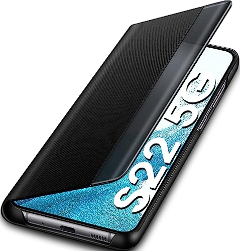 Handyhülle für Samsung Galaxy S22 5g Hülle S View Klappbar, Clear View Spiegel Flip Leder Galaxy S22 5G Hüllen, Luxus Extra-Dünn Stoßfest Standfunktion Schutzhülle Case Cover für Samsung S22 Tasche von Qissy