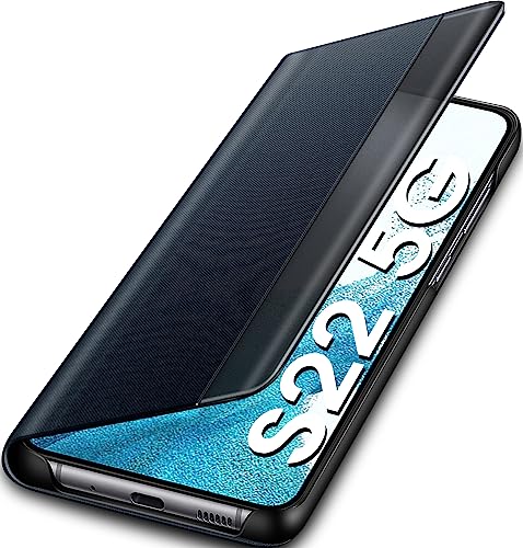 Handyhülle für Samsung Galaxy S22 Hülle S View Klappbar, Clear View Spiegel Flip Leder für Galaxy S22 5G Hüllen, Luxus Extra-Dünn Stoßfest Standfunktion Schutzhülle Case Cover Samsung S22 Tasche von Qissy