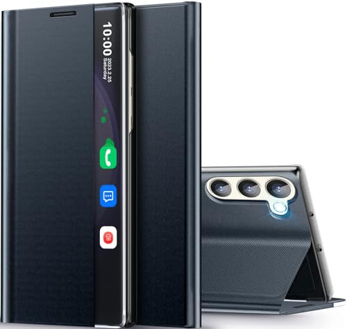 Handyhülle für Samsung Galaxy S23 5G, klares Sichtfenster, luxuriöse, schlanke Spiegel-Handyhülle mit Ständer, harte Polycarbonat-Klapphülle, stoßfeste Schutzhülle für Samsung S23 5g, Dunkelblau Handyhülle für Samsung Galaxy S23 5G, klares Sichtfenster, luxuriöse, schlanke Spiegel-Handyhülle mit Ständer, harte Polycarbonat-Klapphülle, stoßfeste Schutzhülle für Samsung S23 5g, Dunkelblau von Qissy