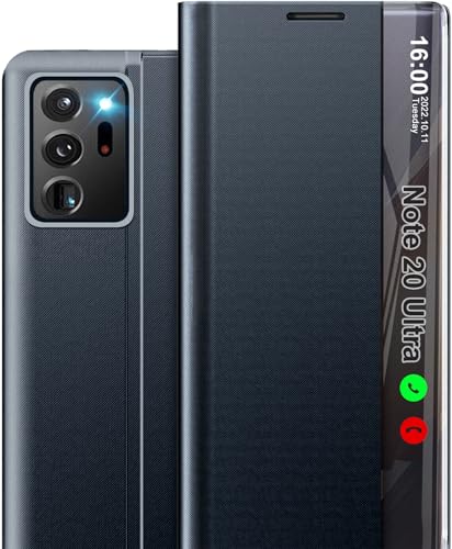 Handyhülle für Samsung Note20 Ultra Hülle S View Klappbar, Clear View Note20 Ultra Flip Cover, Dünn Note20 Ultra Standfunktion Schutzhülle Case Hüllen für Samsung Galaxy Note20 Ultra (Navy blau) von Qissy