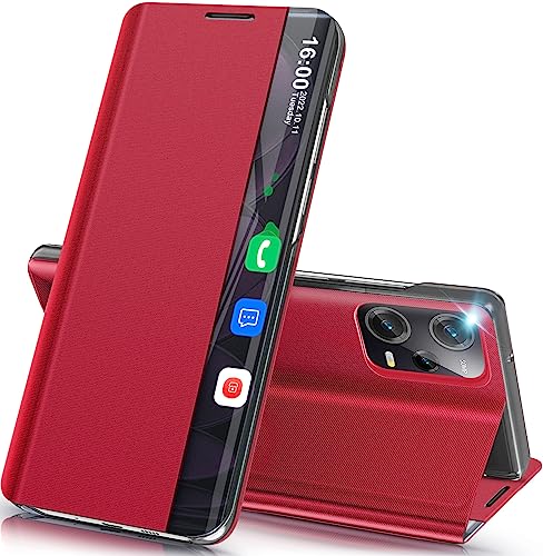 Handyhülle für Xiaomi Redmi Note 12 Pro 5G Hülle Klappbar, Luxus Dünn Spiegel Flip Leder Hard PC Stoßfest Case Cover für Xiaomi Note 12 Pro mit Ständer, Smart Clear View für Redmi Note 12 Pro Etui von Qissy