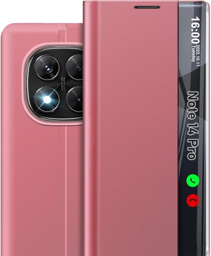 Qissy Handyhülle für Xiaomi Redmi Note 14 Pro 5G Hülle Klappbar, Dünn Flip Leder Hard PC Stoßfest Case Cover für Xiaomi Note14 Pro mit Ständer, Clear View für Redmi Note Note 14 Pro 5G Etui (Rosa) Qissy Handyhülle für Xiaomi Redmi Note 14 Pro 5G Hülle Klappbar, Dünn Flip Leder Hard PC Stoßfest Case Cover für Xiaomi Note14 Pro mit Ständer, Clear View für Redmi Note Note 14 Pro 5G Etui (Rosa) von Qissy