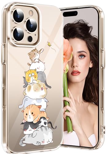 Qissy Handyhülle für iPhone 16 pro 5G Hülle Silikon Tier Muster Hüllen Katze Hülle Dünn Transparente Schutzhülle TPU Bumper Cover Case für iPhone 16 pro 5G Hülle (Katzen) von Qissy