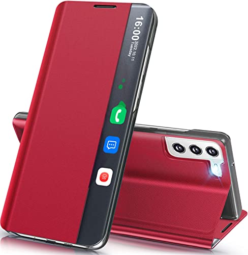Qissy Schutzhülle für Samsung Galaxy S21 5G, klares Sichtfenster, hartes Polycarbonat für Samsung S21, schmal, spiegelnd, Ständer, luxuriös, stoßfest, Galaxy S21 5G, Rot Qissy Schutzhülle für Samsung Galaxy S21 5G, klares Sichtfenster, hartes Polycarbonat für Samsung S21, schmal, spiegelnd, Ständer, luxuriös, stoßfest, Galaxy S21 5G, Rot von Qissy