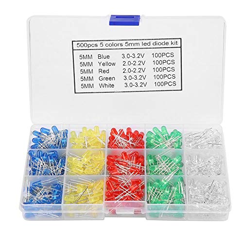 500pcs 5mm LED Licht Rot Gelb Blau Grün Weiß Sortiment Dioden Kit 5mm LED Leuchtdiode von Qiter
