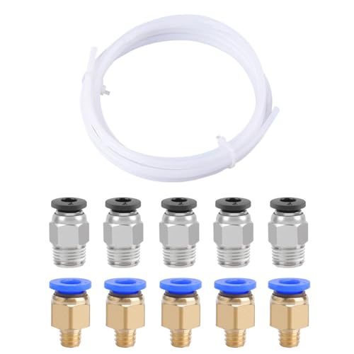 QitinDasen 2 Meter 3D Drucker PTFE Teflonschlauch, mit 5 Stück PC4-M6 Pneumatik Verbinder und 5 Stück PC4-M10 Pneumatik Verbinder von QitinDasen