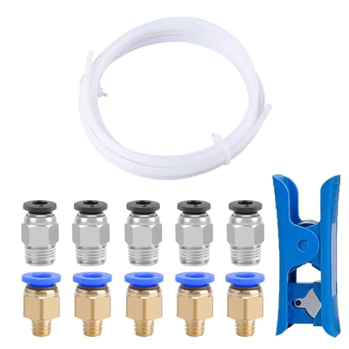 QitinDasen 2 Meter 3D Drucker PTFE Teflonschlauch mit Schlauchschneider, 5 Stück PC4-M6 Pneumatik Verbinder und 5 Stück PC4-M10 Pneumatik Verbinder QitinDasen 2 Meter 3D Drucker PTFE Teflonschlauch mit Schlauchschneider, 5 Stück PC4-M6 Pneumatik Verbinder und 5 Stück PC4-M10 Pneumatik Verbinder von QitinDasen
