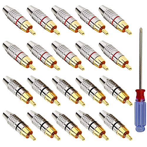 QitinDasen 20Pcs RCA Männlich Stecker, Vergoldeter Lautsprecher Phono Cinch Stecker, Audio Video In-Line Klinkenadapter, für Multimedia und CCTV (Roter & Schwarzer Kreis) von QitinDasen