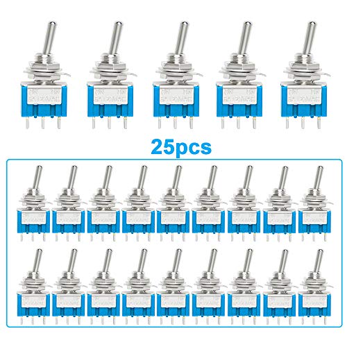 QitinDasen 25Pcs Professionell 6A / 125V Auto Mini Kippschalter, SPDT 3-Polig Rocker Toggle Switch MTS-102, EIN/EIN 2 Position Wippschalter mit Metallhebel von QitinDasen