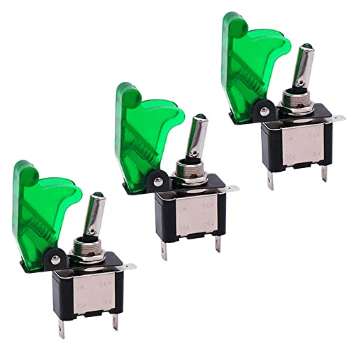 QitinDasen 3Pcs 20A / 12VDC Auto Kippschalter, mit Grün Wasserdichte Abdeckung Grün LED Kontrollleuchte, EIN/AUS 2 Position SPST 3-Polig Rocker Toggle Switch von QitinDasen