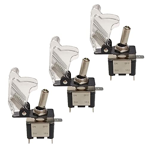 QitinDasen 3Pcs 20A / 12VDC Auto Kippschalter, mit Transparente Wasserdichte Abdeckung Weiße LED Kontrollleuchte, EIN/AUS 2 Position SPST 3-Polig Rocker Toggle Switch von QitinDasen