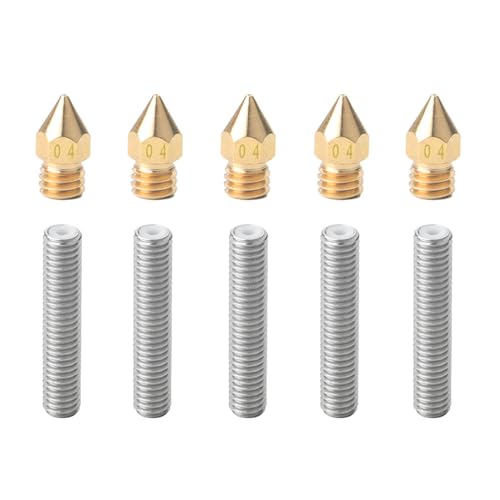QitinDasen 5 Stück 3D Drucker Extruder 0.4 mm Messing Düse Druckkopf und 5 Stück 3D Drucker Extruder M6 X 30 mm Edelstahl Düse Halsrohr von QitinDasen