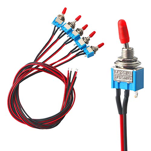 QitinDasen 5Pcs Professionell 3A 250V / 6A 125V Auto Mini Kippschalter mit Vorverdrahtetem, SPST 3-Polig Rocker Toggle Switch, EIN/AUS 2 Position Wippschalter mit Metallhebel von QitinDasen