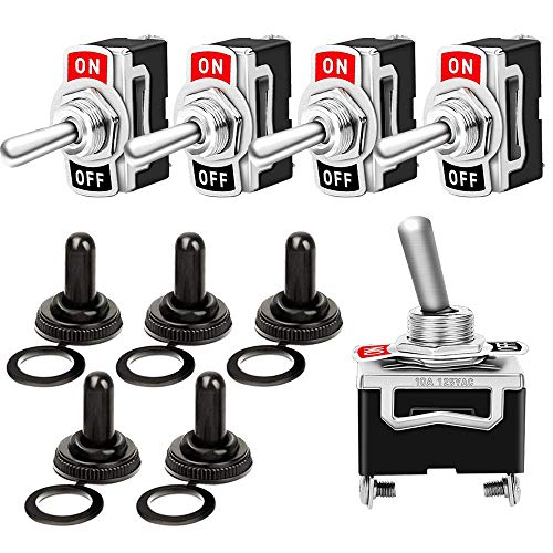 QitinDasen 5Pcs Professionell 6A 250V / 15A 125V Auto Kippschalter mit Wasserdicht Schutzkappe, SPST 2-Polig Rocker Toggle Switch, EIN/AUS 2 Position Wippschalter mit Metallhebel von QitinDasen