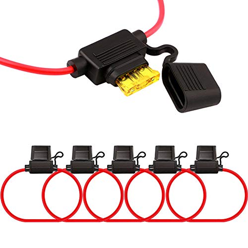 QitinDasen 5Pcs Professionell Medium wasserdichte Auto Sicherungshalter, KFZ LKW Flachsicherung Sicherung Halter mit Voll Vergossenem Gehäuse und Kabelbaum, 15Pcs Standard Blade Sicherung von QitinDasen