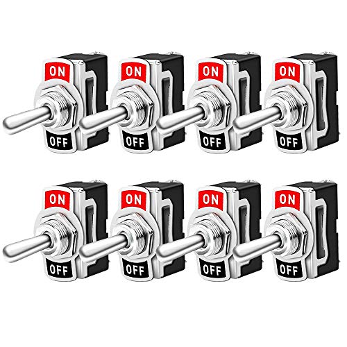 QitinDasen 8Pcs Professionell 15A 250V / 20A 125V Auto Kippschalter, SPST 2-Polig Rocker Toggle Switch, EIN/AUS 2 Position Wippschalter mit Metallhebel, für PKW, LKW, Boot von QitinDasen