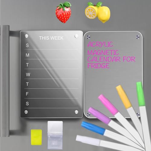 Qivine 2 Acryl Magnetischer Wochenplaner, Abwischbare Magnet-Tafel, Planungstafeln, Kühlschrank-Planer+2 Kunstharz-Frucht-Kühlschrank-Aufkleber+6 Marker+Kreidetafel-Radiergummi+Bleistiftmäppchen (02) von Qivine