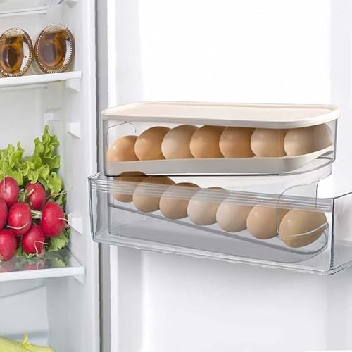 Qivine Eierhalter Kühlschrank, Automatisches Rollen Eierbehälter für Kühlschrank Mindestens für 12 Eier, Doppelter Eier Aufbewahrung Kühlschrank, Platzsparende Eierbox mit Deckel für Küche (1 PCS) von Qivine