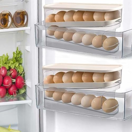 Qivine Eierhalter Kühlschrank, Automatisches Rollen Eierbehälter für Kühlschrank Mindestens für 24 Eier, Doppelter Eier Aufbewahrung Kühlschrank, Platzsparende Eierbox mit Deckel für Küche (2 PCS) von Qivine