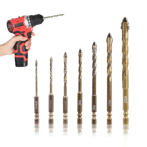 Qivine Metall Bohrer Set, 7 Stück Bohrersets Stahlbohrer Metallbohrer Set Profi, Eisenbohrer Spiralbohrer Metall 3mm 4mm 5mm 6mm 8mm 10mm 12mm, Exzenterbohrer Bohrerset Holzbohrer Lang (Gold) von Qivine