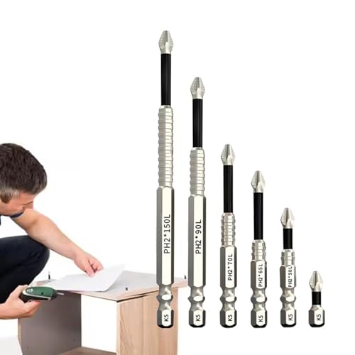 Hochmagnetisches Schraubendreher-bohrer-set, Bitsatz Magnetische Bits für Akkuschrauber, Power Bit Bohrer Flexibler Schlagschrauber Bits Anti-Rutsch Trockenbau Bit(6PCS: 25-150L) von Qixfyze