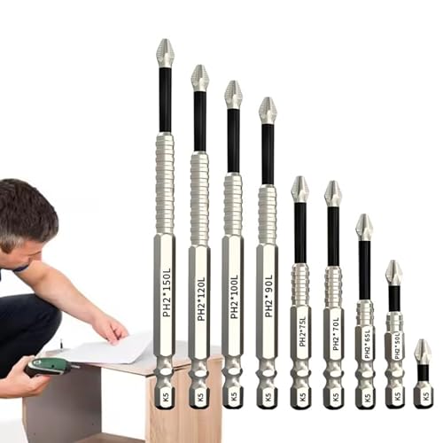 Hochmagnetisches Schraubendreher-bohrer-set, Bitsatz Magnetische Bits für Akkuschrauber, Power Bit Bohrer Flexibler Schlagschrauber Bits Anti-Rutsch Trockenbau Bit(9PCS: 25-150L) von Qixfyze