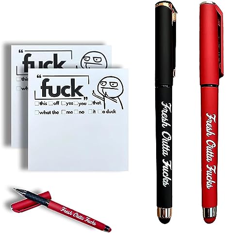 Fresh Outta Fucks Pad and Pen, Snarky Novelty Fresh Outta Fucks Pen Set, Funny Pad and Pen Desk Accessory, Snarky Novelty Office Supplies. (Black+Red) von Qklovni