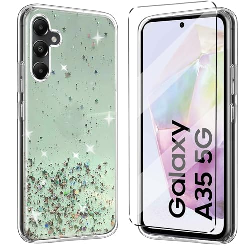 Glitter hülle und panzeglas Compatible with Samsung Galaxy A35 Folie,hülle silikon stoßfest für Samsung Galaxy A35 schutzhülle schutzfolie schutzglas panzerfolie handyhülle Green Glitter hülle und panzeglas Compatible with Samsung Galaxy A35 Folie,hülle silikon stoßfest für Samsung Galaxy A35 schutzhülle schutzfolie schutzglas panzerfolie handyhülle Green von Qlfemna