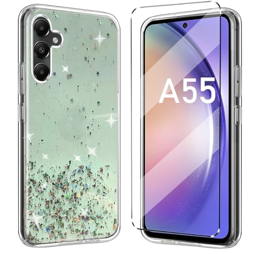 Glitter hülle und panzeglas Compatible with Samsung Galaxy A55 Folie,hülle silikon stoßfest für Samsung Galaxy A55 schutzhülle schutzfolie schutzglas panzerfolie handyhülle Green Glitter hülle und panzeglas Compatible with Samsung Galaxy A55 Folie,hülle silikon stoßfest für Samsung Galaxy A55 schutzhülle schutzfolie schutzglas panzerfolie handyhülle Green von Qlfemna