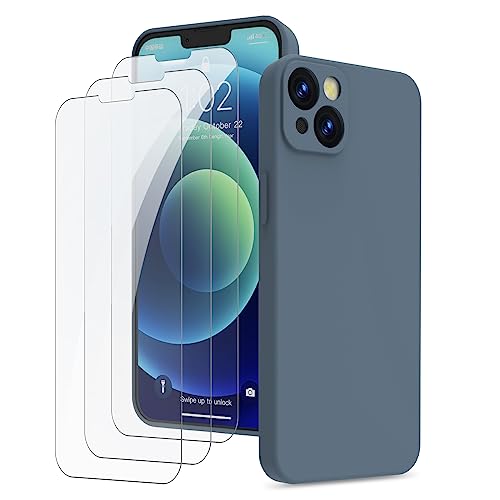 QFSM Kompatibel mit iPhone 13 Hülle und 3 Stück Hartglas Schutzfolie, Silikon Case Rundumschutz Anti-Kratzer Handyhülle (Stoßfester Kratzfestem Kameraschutz 360°-Schutz) für iPhone 13 6.1'' (Gray) von Qlfemna