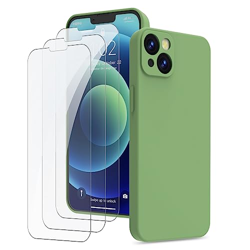 QFSM Kompatibel mit iPhone 13 Hülle und 3 Stück Hartglas Schutzfolie, Silikon Case Rundumschutz Anti-Kratzer Handyhülle (Stoßfester Kratzfestem Kameraschutz 360°-Schutz) für iPhone 13 6.1'' (Green) von Qlfemna