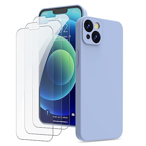 QFSM Kompatibel mit iPhone 13 Hülle und 3 Stück Hartglas Schutzfolie, Silikon Case Rundumschutz Anti-Kratzer Handyhülle (Stoßfester Kratzfestem Kameraschutz 360°-Schutz) für iPhone 13 6.1'' (Purple) von Qlfemna